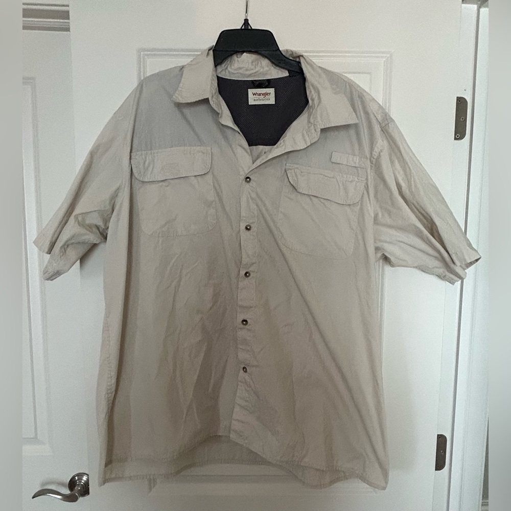 Wrangler Authentics Western Mens 3XL Short Sleeve Button Up Shirt beige